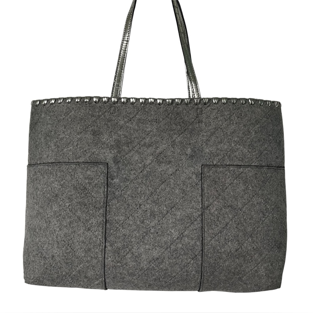 Tory Burch Block-T Functional grey Felt wool metallic leather large Tote bag - Picture 4 of 8